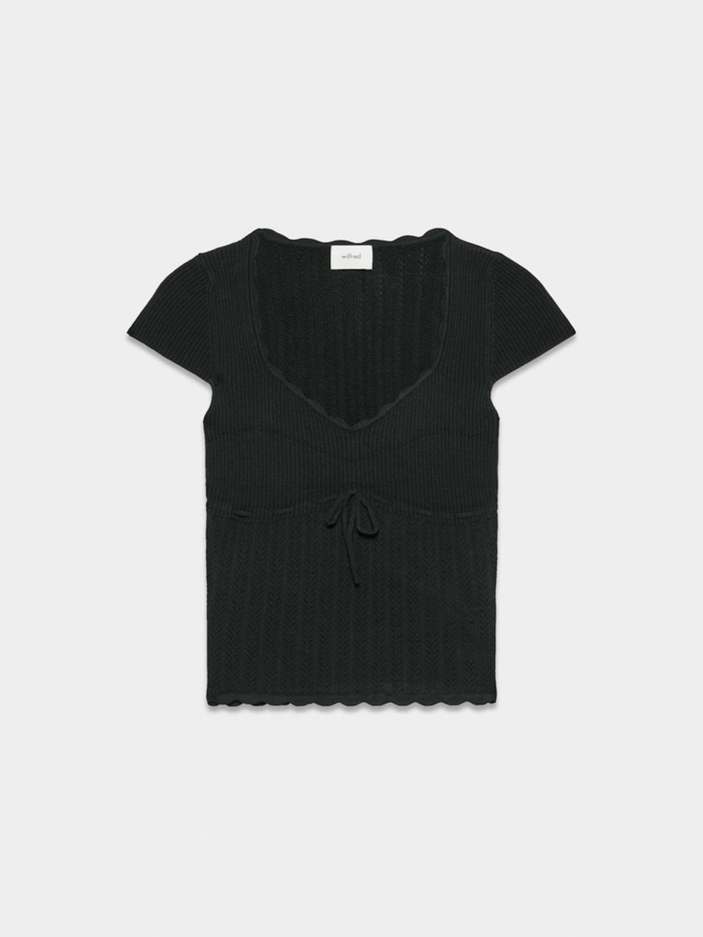 Aritzia Wilfred Black Scallop-Edge Ribbed Knit Top - Picture 2 of 7